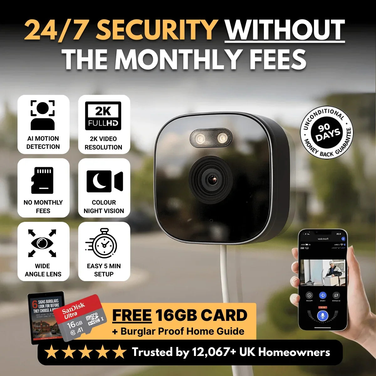 Window-Mounted Security Camera 2K Night Vision Human Detection