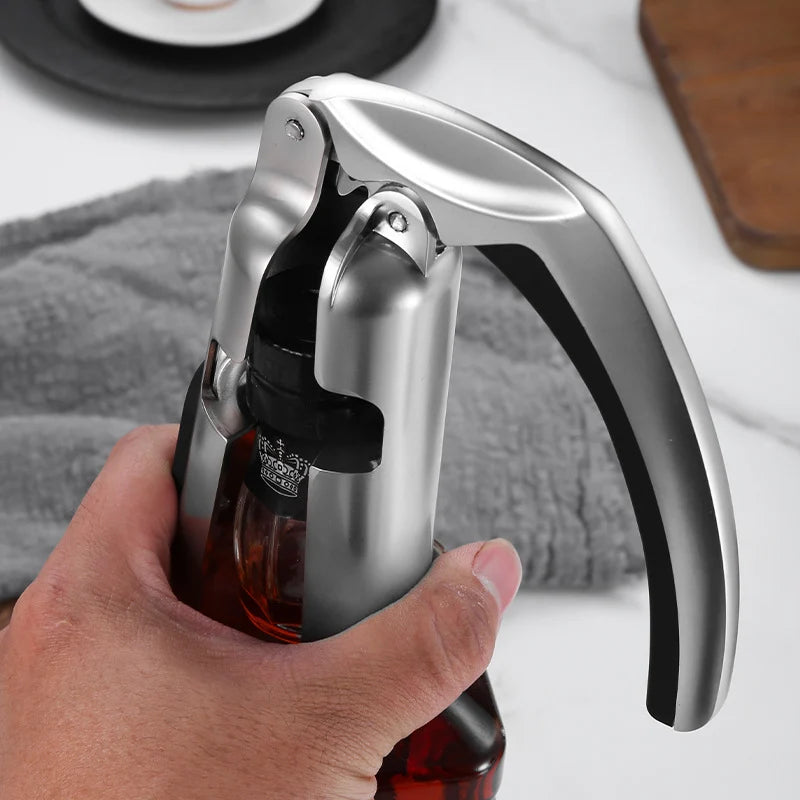 Wine Bottle Opener Lever-Action Stainless Steel Built-In Foil Cutter