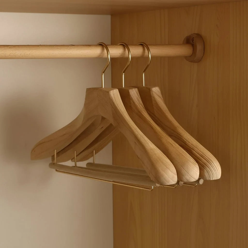 Wooden Clothes Hangers Wide Shape Set of 3
